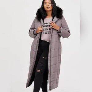 LONGLINE FIT & FLARE PUFFER COAT - TWILL GREY 1x